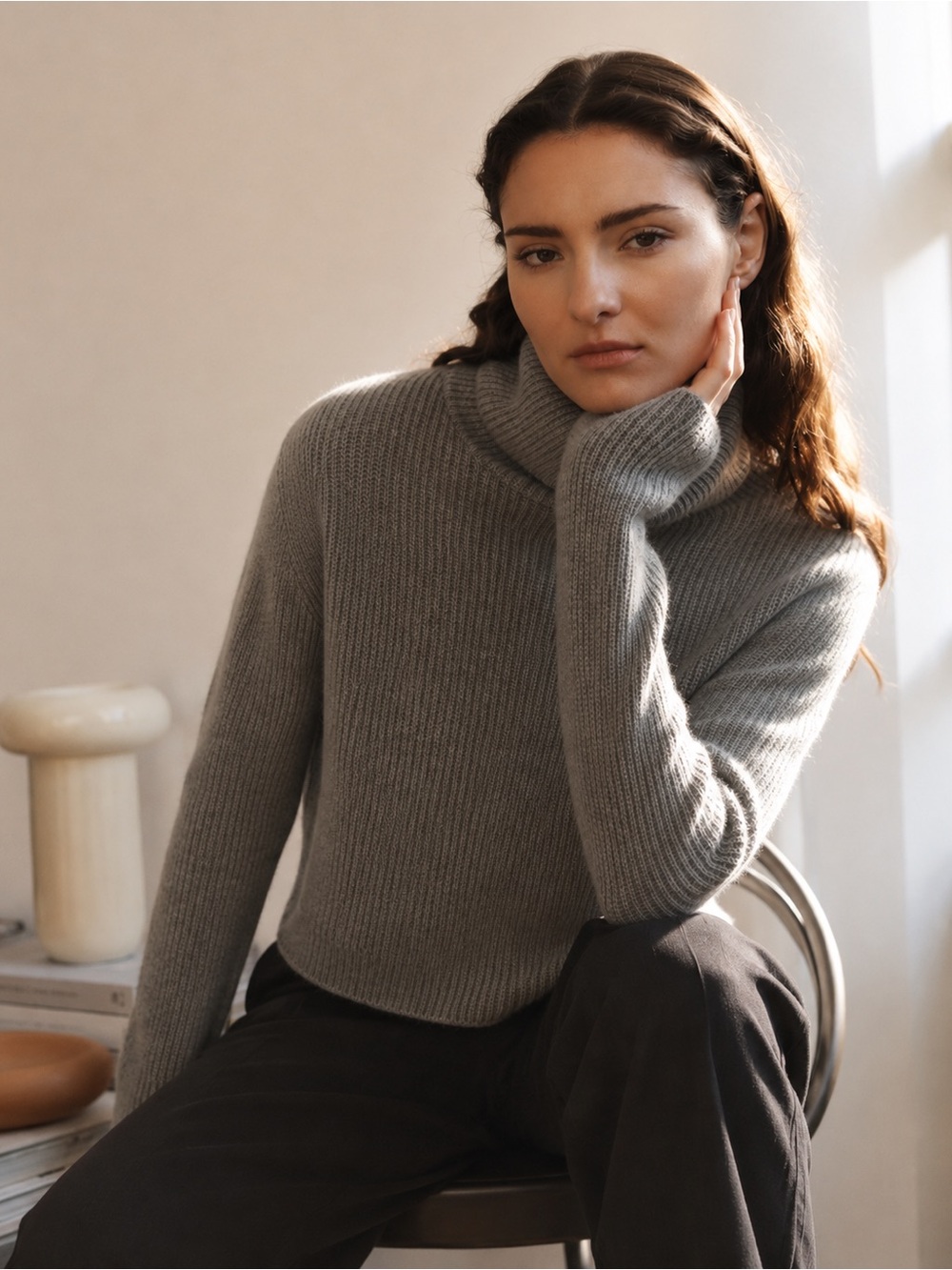Quince Mongolian Cashmere Fisherman Turtleneck Sweater Heather Gray Size XS - Picture 2 of 11